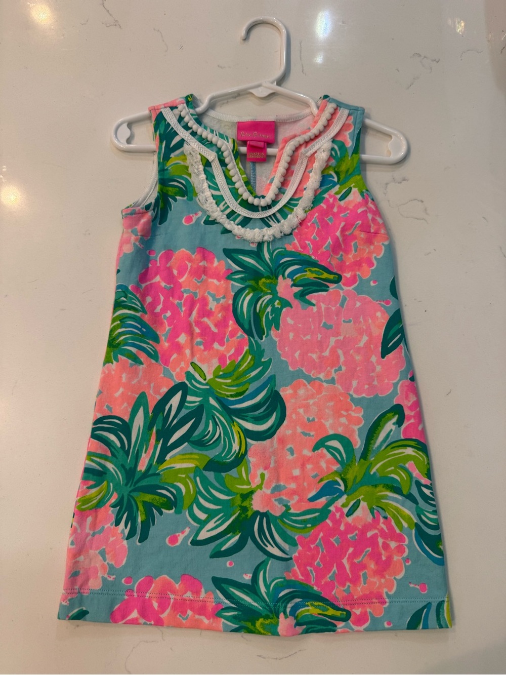 Lilly Pulitzer Girls' Aqua, Pink & Green Floral/Pineapple Tank Dress